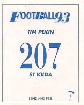 1993 Select AFL Stickers #207 Tim Pekin Back